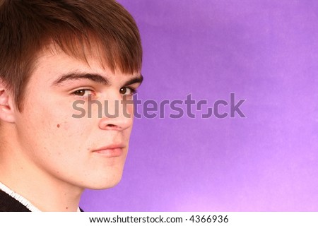 Man's face on purple