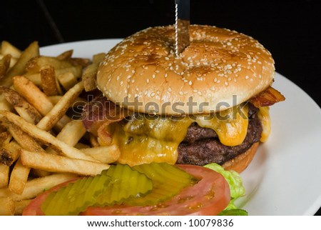 american style hamburger with french fries