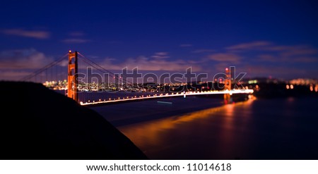 Golden Gate bridge panoramic taken from Marin County headlands, shot with a tilt shift lens to give prespective control to give space for ad material and blurred areas.