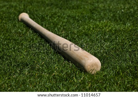Baseball bat on the green grass of a ball field