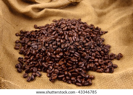 Coffee beans on top of a canvas bag