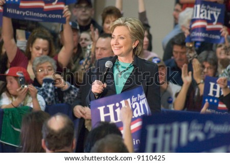 Hillary Clinton speaking at a presidential campaign Rally townhall meeting style, February 2, 2008.