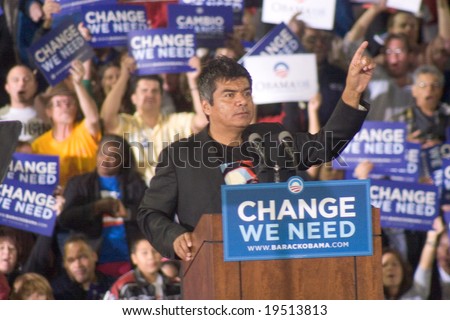NEW MEXICO - OCTOBER 25: Latino Comedian George Lopez gestures as he speaks at a Barack Obama presidential rally at the University of New Mexico on October 25, 2008 in Albuquerque, New Mexico.