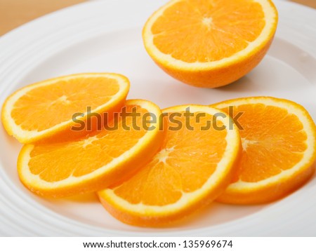 Plate of juicy and delicious sliced navel orange