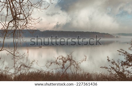 fog on the river, water, lake Yugla, Riga, Latvia