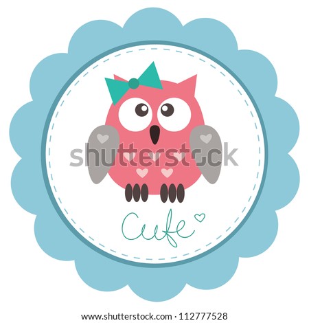 Cute baby-girl owlet against the background of blue rosette Cute baby-girl owlet against the background of blue rosette