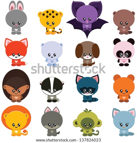 Vector set of little cute animals Vector set of little cute animals