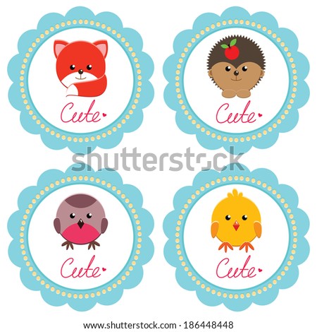 Cute baby retro-styled cards with little animals. Vector illustration.