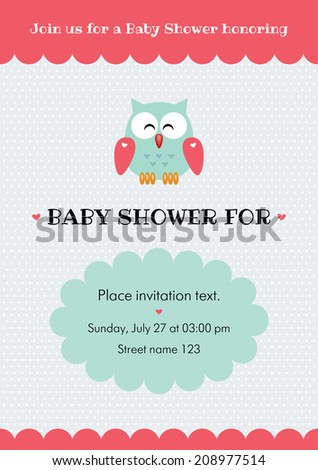 Baby shower invitation card with cute owl. Some blank space for your ...