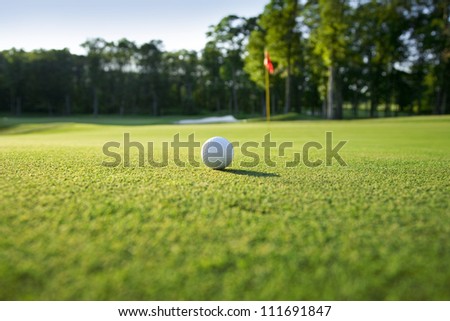 Low angle view of golf ball on green