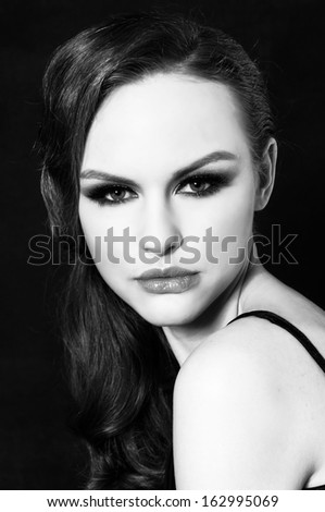 sexy woman\'s face. Perfect Skin - black and white