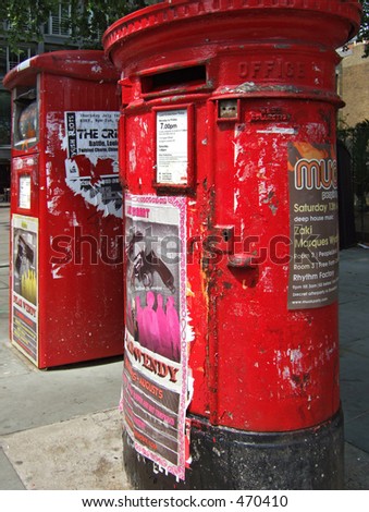 Well used old red London post boxes in Hoxton Square, London in 2005