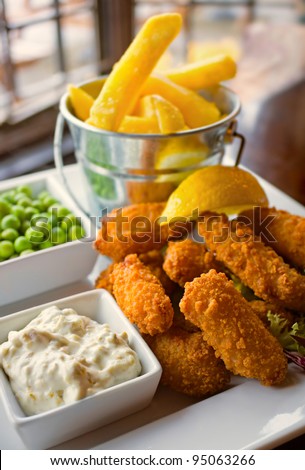 Fresh Scampi and chips pub meal