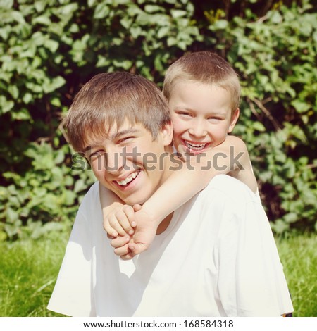 Vintage photo of Happy Brothers Portrait outdoor