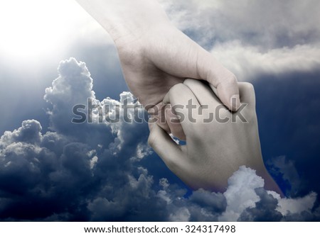 Helping Hand reaching for Help on the Sky Background