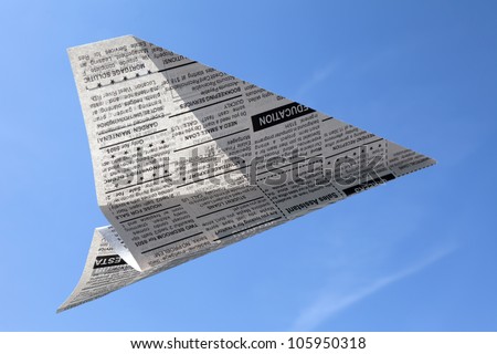 Fake Newspaper Airplane, Classified Ad, business concept.