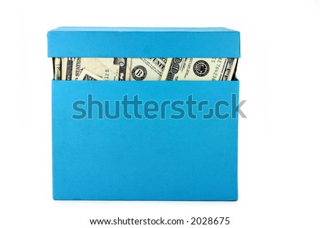 a box of us dollars, concept of making money, or money gift