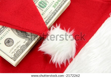 Santa furry red  hat and us dollar, business concept