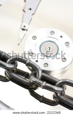 chain and harddisk,concept of computer safety