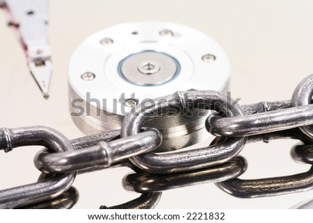 chain and harddisk,concept of computer safety