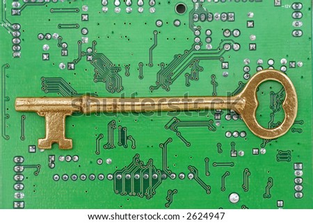 Circuit Board and golden key, concept of online business success