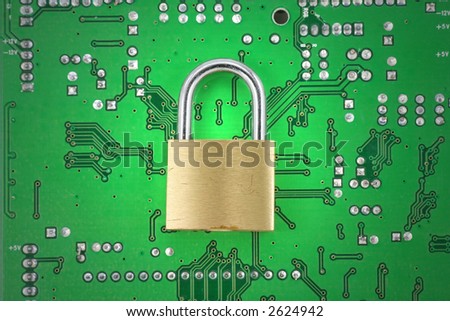 lock and circuit board, concept of online safety