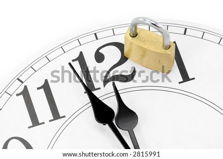 lock and clock with white background, concept of time control