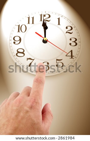 hand and clock with white background, concept of time control