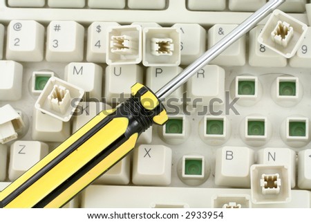 screw driver and keyboard, concept of computer repairing
