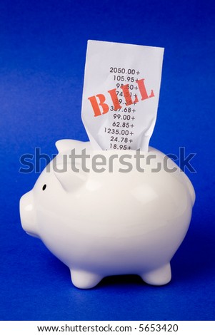 Piggy Bank and bills, concept of financial problem, Bankruptcy
