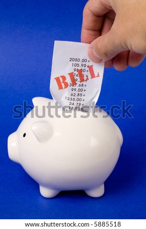Piggy Bank and bills, concept of financial problem, Bankruptcy