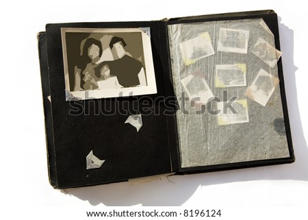 Photo Album with old stained photos, all photos have been blurred, so you can use the photo frame and put your photo in.