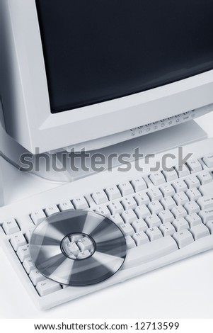 Desktop Computer and CD-ROM close up shot