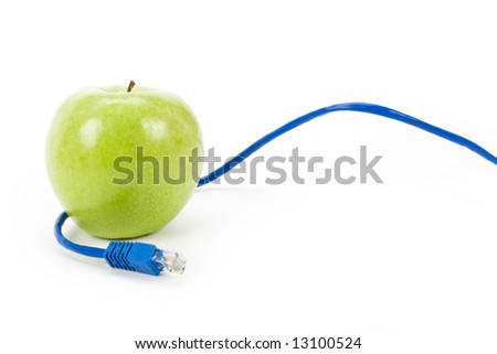 Green apple and Network cable, online learning