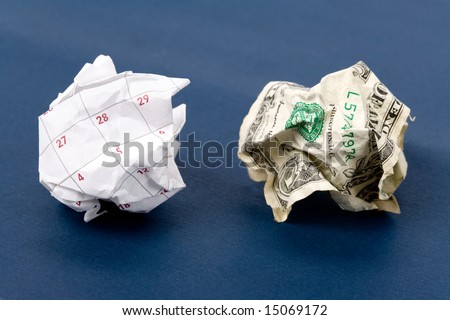 Calendar paper ball and dollar, concept of Wasting Time and money