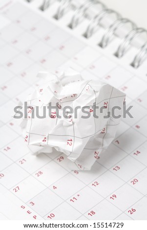 Calendar paper ball, concept of time planning, Wasting Time, Unorganized