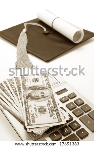 Black Mortarboard and dollar, concept of education finance