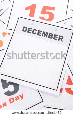 Blank Calendar, December, close up for background