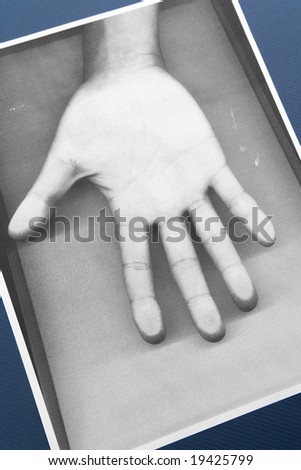 Black and white Photocopy of hand, concept of soul or spiritual communication