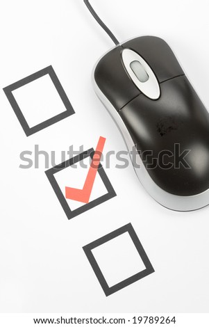 questionnaire and computer mouse, concept of online voting