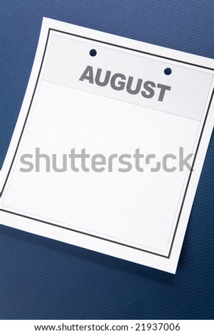 Blank Calendar, August, with blue background