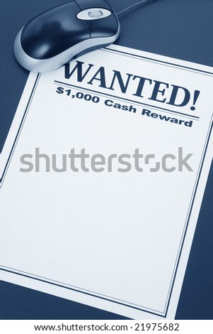 computer mouse and wanted poster, online searching