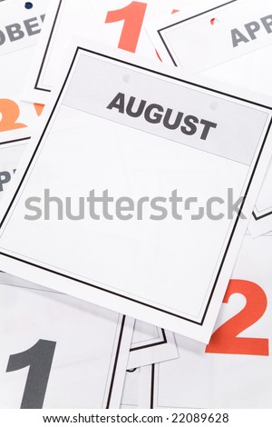 Blank Calendar, August, close up for background