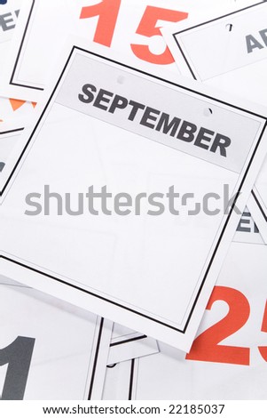 Blank Calendar, September, close up for background