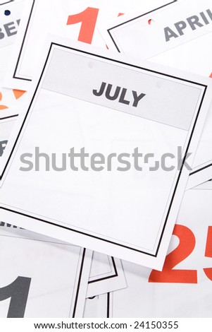 Blank Calendar, July, close up for background