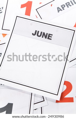 Blank Calendar, June, close up for background