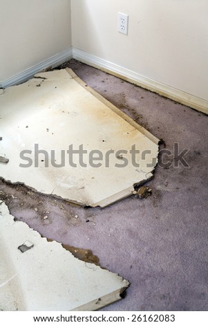 Home Interior Water leaking damaged plasterboard and carpet
