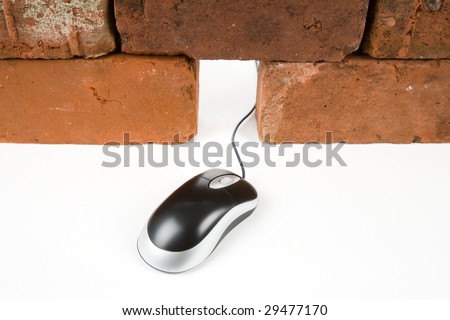 Red Brick Wall and Computer Mouse with white background