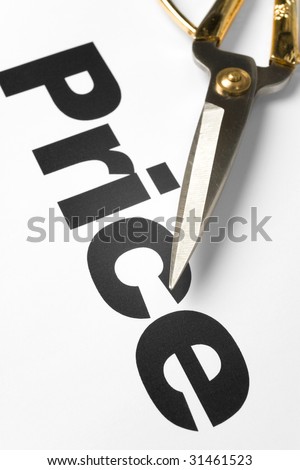 text of price and scissors, concept of price cut
