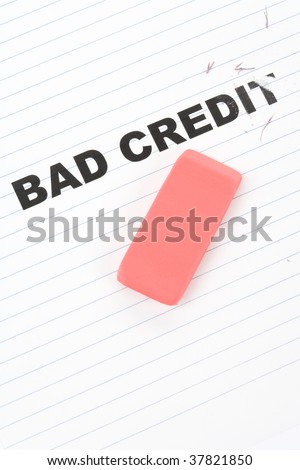 eraser and word bad credit, concept of making change
